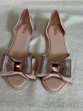 Melissa D'Orsay Flats in Light Pink with Rose Metallic Bow